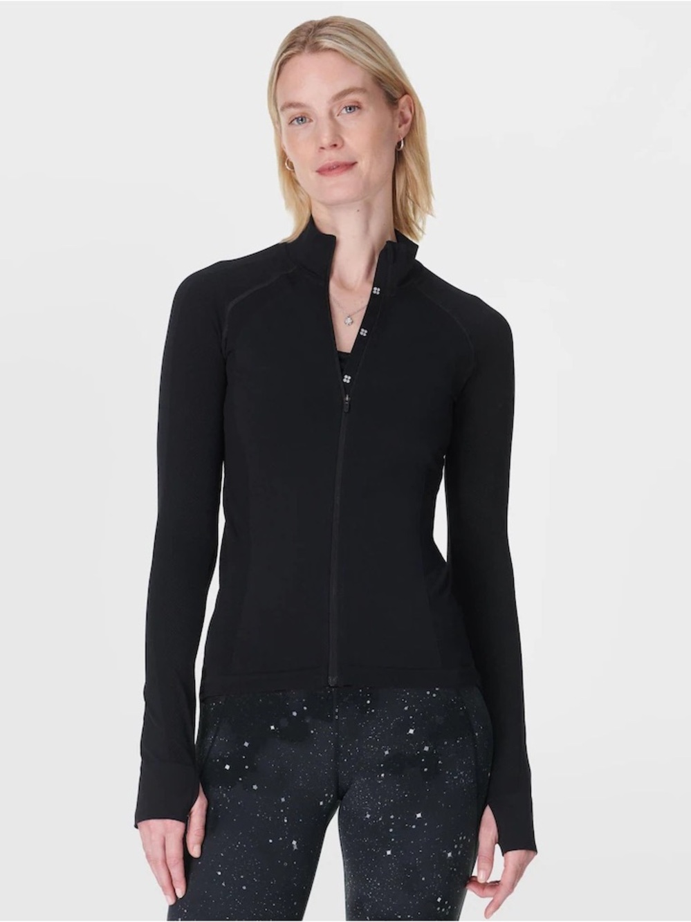 Sweaty Betty Athlete Seamless Workout Full Zip Up Black Jacket Size 6